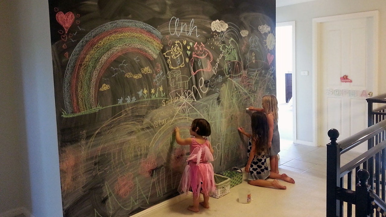 Kids painting in wall